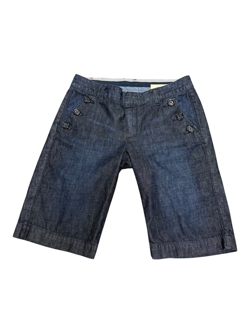 Vintage Gap Sailor Denim Bermuda Shorts Dark Wash Side Button Detail Size 4